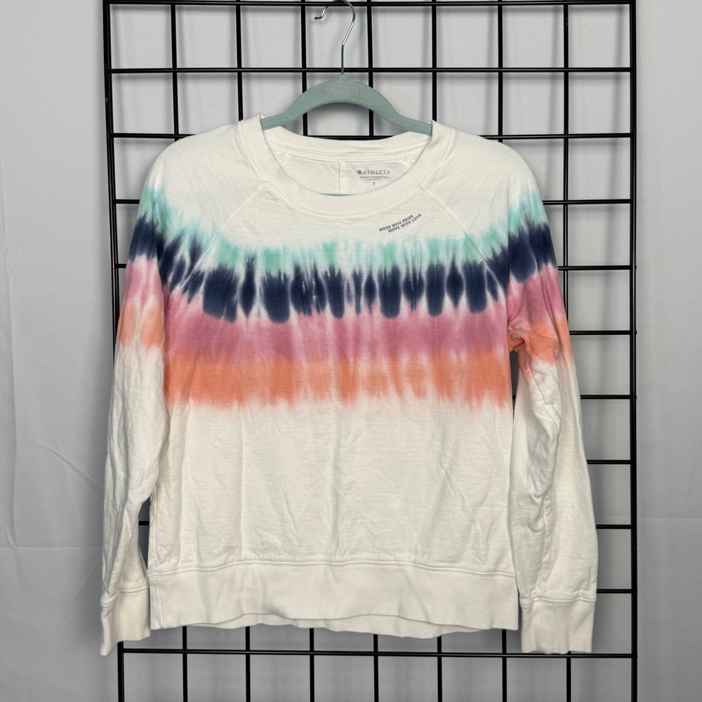 Athleta Sweatshirt Womens Small White Rainbow Tie Dye Move With Pride Pullover